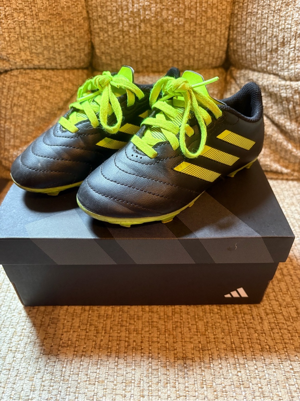 adidas Kids Black and Neon Yellow Soccer Sneakers